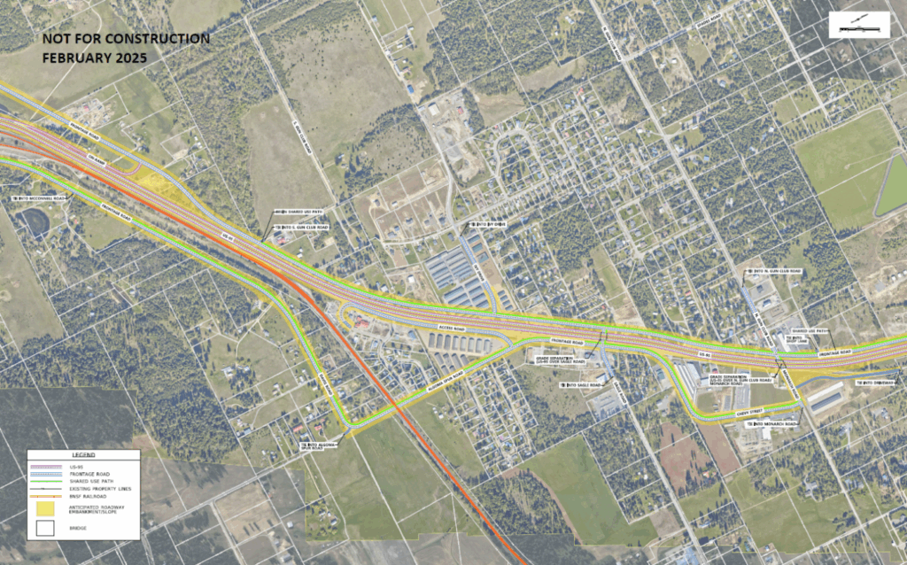 Map of the Proposed Action on US-95 from Ivy Drive to Monarch Road.