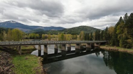 Side view of the original I-90 CDA River Bridges.