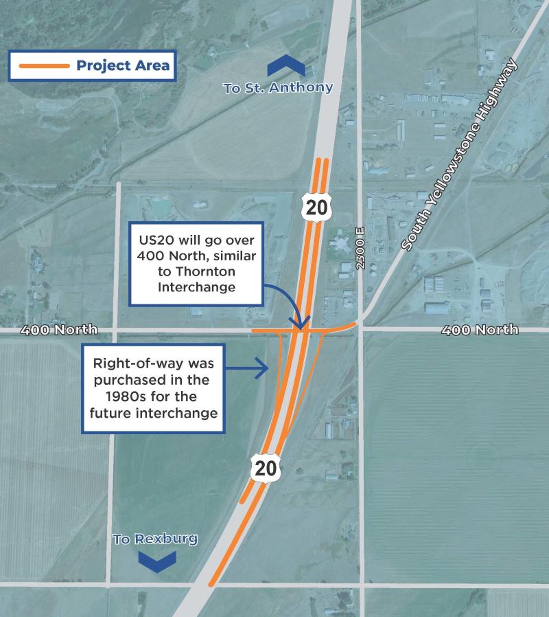 Map detailing work being done on US-20 South St. Anthony interchange.