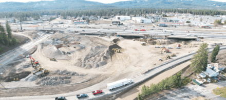 An aerial view of a large construction zone.