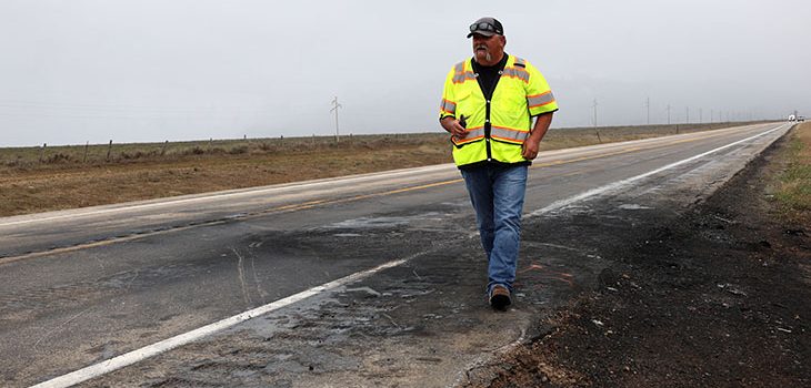 ITD Ashton/ Island Park foreman Ryan Wright at the site of a multi-fatality crash on US-20 near the Idaho/ Montana border.