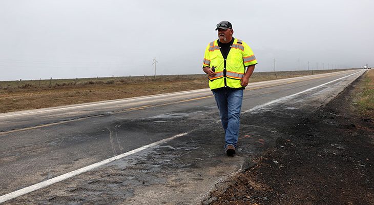 ITD Ashton/ Island Park foreman Ryan Wright at the site of a multi-fatality crash on US-20 near the Idaho/ Montana border.