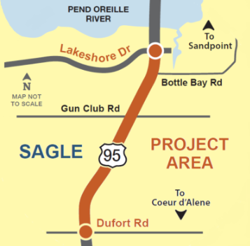 Map showing the project corridor on US-95 near Sagle.