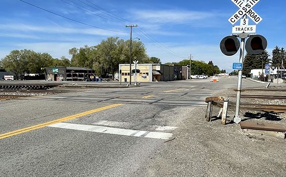 Railroad crossings along SH-48 in Roberts, Idaho.