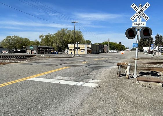 Railroad crossings along SH-48 in Roberts, Idaho.
