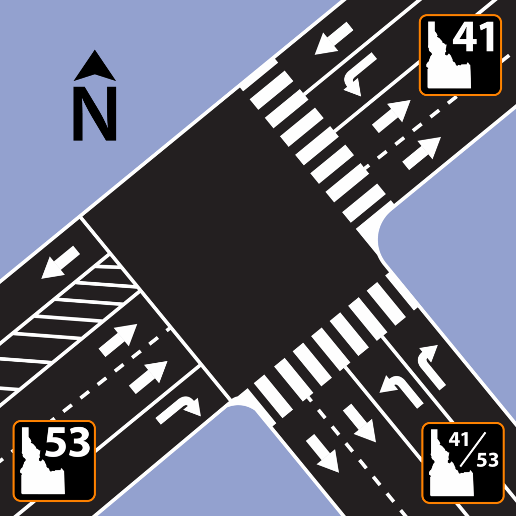 Map showing how the new additional turn lane on SH-53 will function.