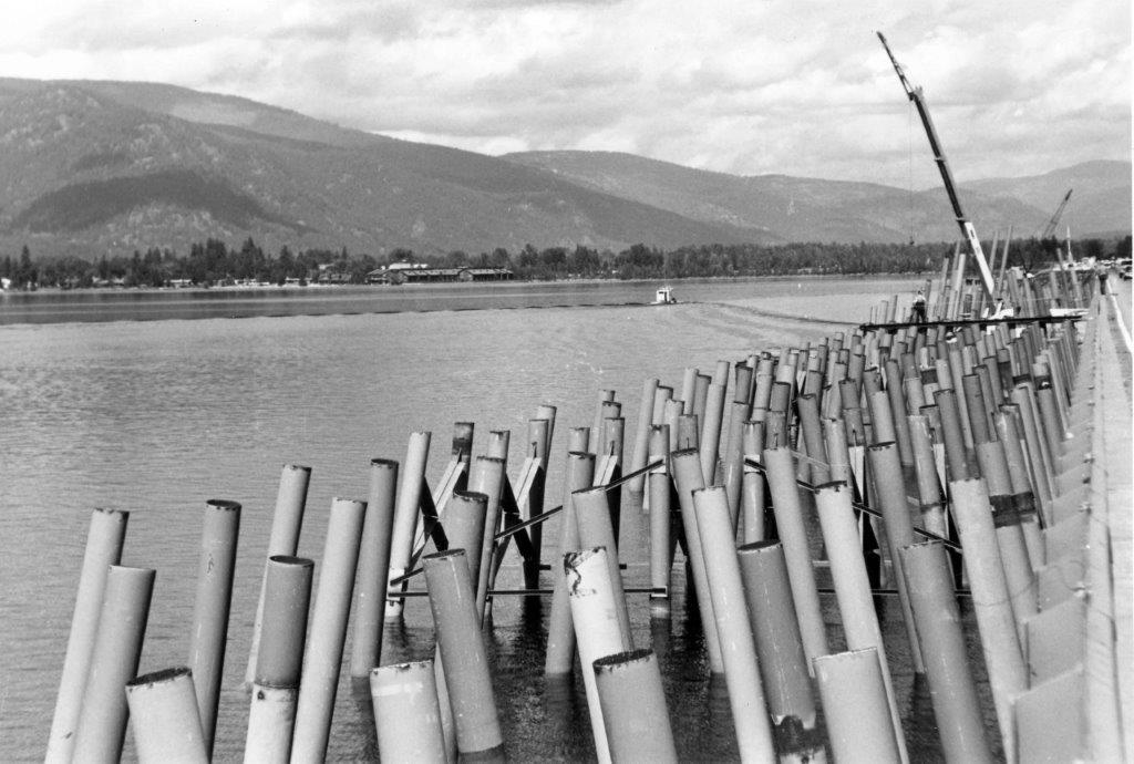 Black and white photo of pilings used to construct the Long Bridge
