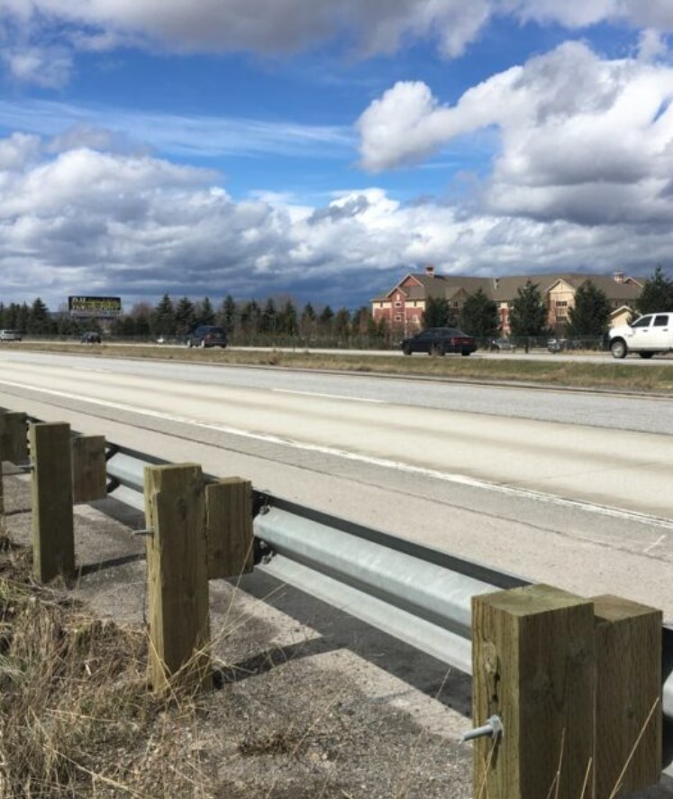 Close up view of guardrail along I-90 near Post Falls.
