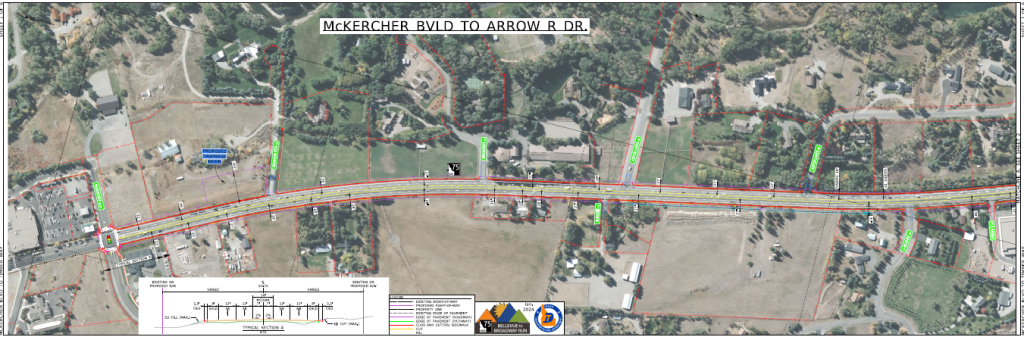 Detailed map showing proposed improvements to SH-75 between McKercher Blvd and Arrow Dr. 