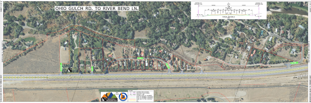 Detailed map showing proposed improvements to SH-75 between Ohio Gulch Road and River Bend Lane.