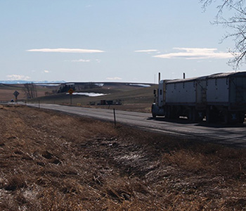 A view of a truck traveling on existing US-95 near Thorn Creek.