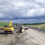 Construction equipment and work zone at Thorn Creek Bridge along US-95.