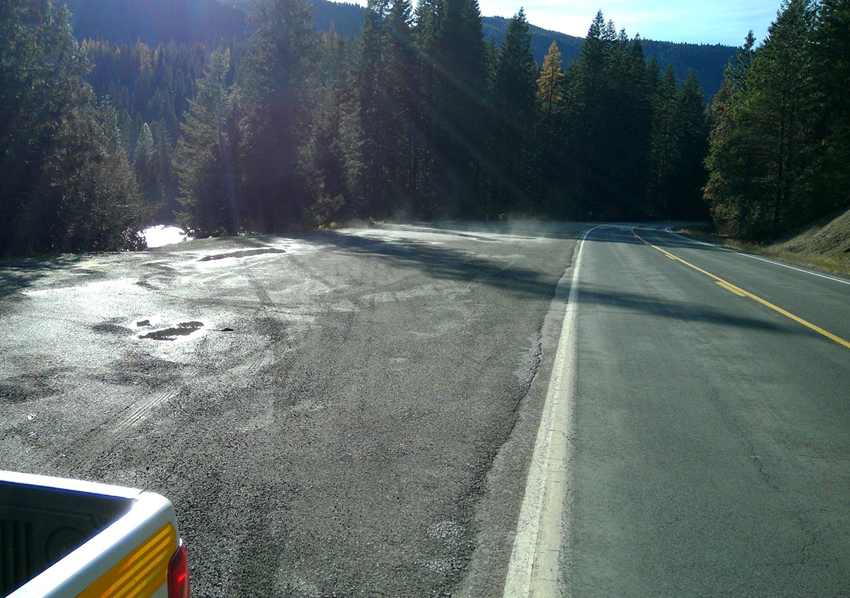US-12 roadside turnout area near Weir Creek Hot Springs.