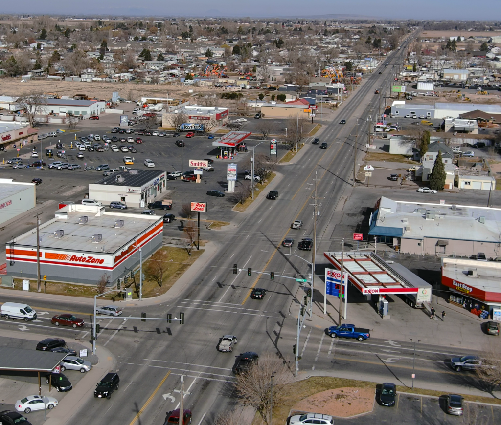 Drone shot of Yellowstone Avenue facing north from Chubbuck Road