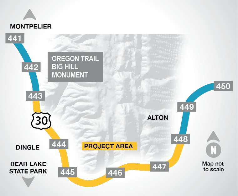 Map of US-30 at Rocky Point showing the project area.