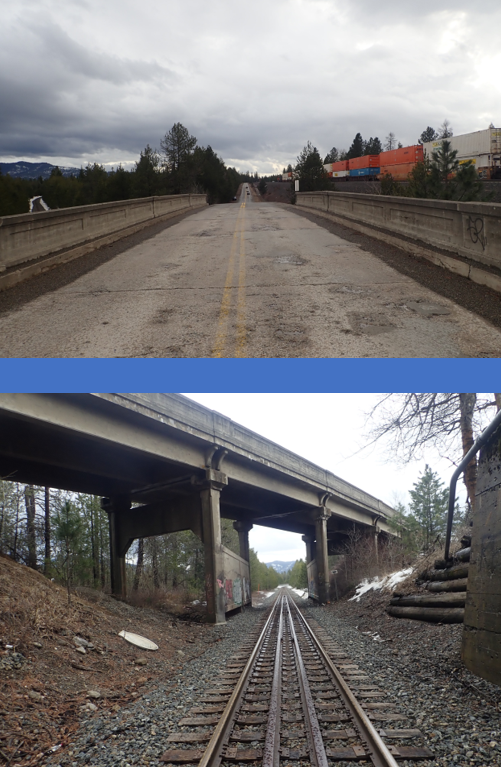 The bridge over Union Pacific Railroad tracks on Old U.S. Highway 95 that will be reconstructed as part of Lakes Highway District's grant project. 