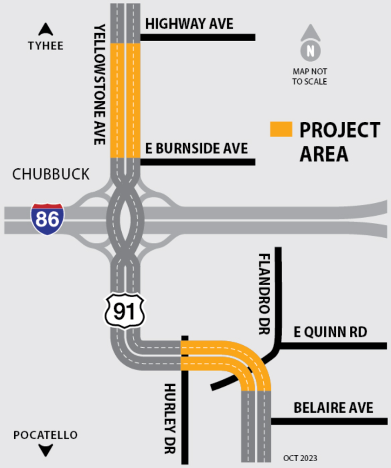 Map of Interstate 86 and US 91 project area.