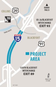 Map showing I-15 widening project between Exit 89 and Exit 93.