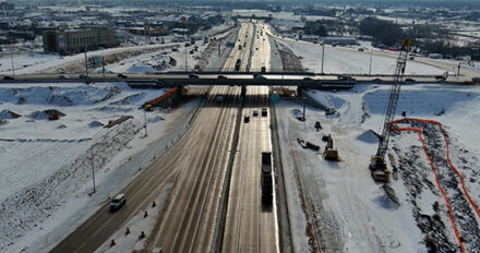 An aerial view of Karcher Road over the interstate.
