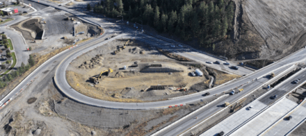 An under construction off ramp as seen from a drone.