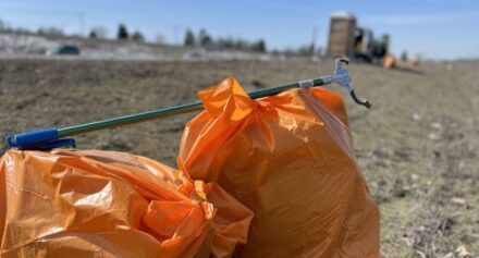 Orange bags and a trash picker.