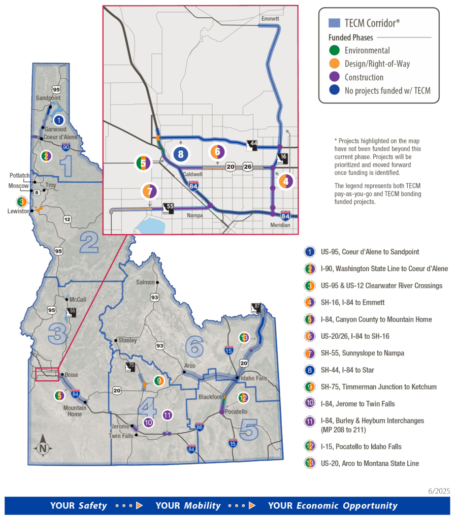A map of TECM Corridors across Idaho