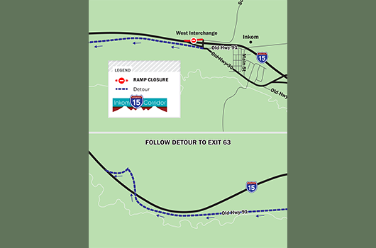 Map of detour in construction area around Inkom.