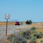 Roadside view of US-20 roadway and traffic west of Idaho Falls.