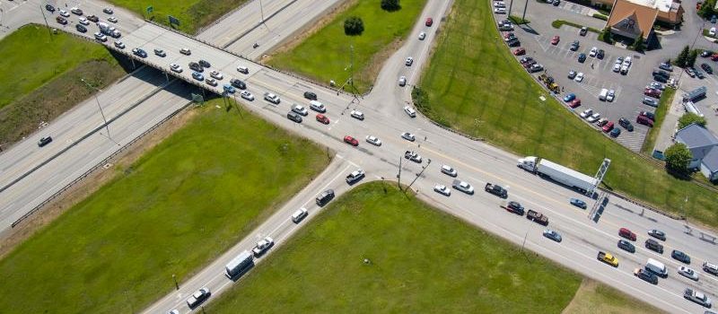 Aerial view of the US-95, I-90 interchange in 2025.