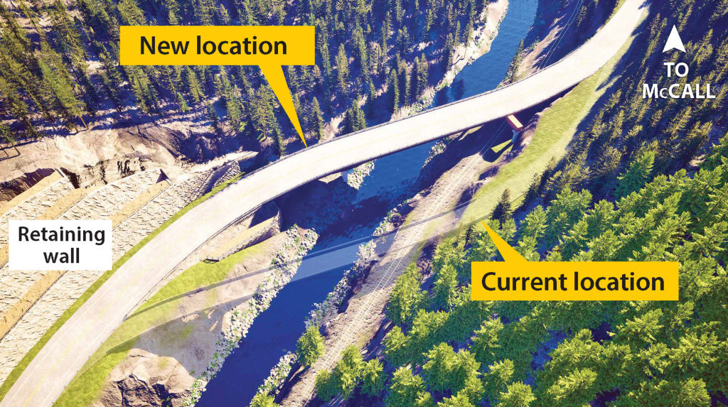 Aerial image of existing Rainbow Bridge and proposed new location