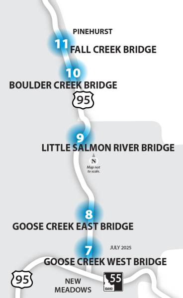 Map depicting location of all affected bridges. 
