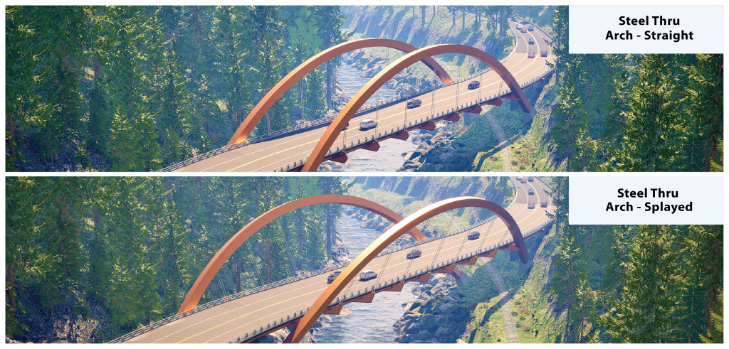 Stacked graphic of Steel Thru arch - straight and Steel Thru arch - splayed