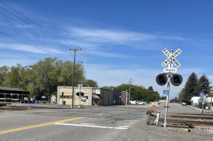SH-48 parallel railroad crossings in Roberts, Idaho.