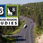 Drone picture of US-95 near Moscow. Text reads as "US-95 and SH-8 Palouse Region Studies."