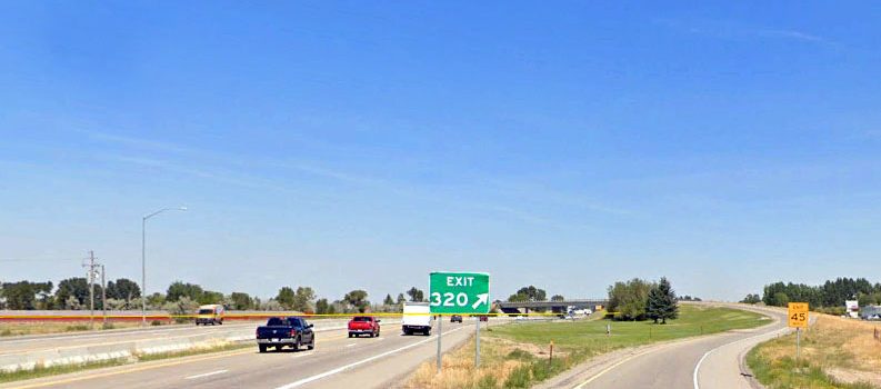 Roadway, ramp and bridge at US-20 Exit 320 South Rigby, Idaho.