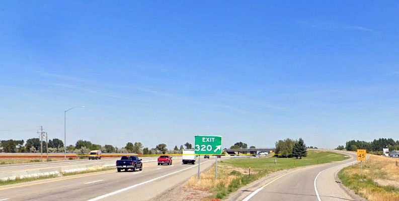 Roadway, ramp and bridge at US-20 Exit 320 South Rigby, Idaho.
