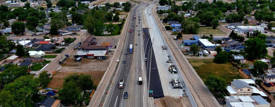 Aerial view of traffic on Interstate 84 in Caldwell