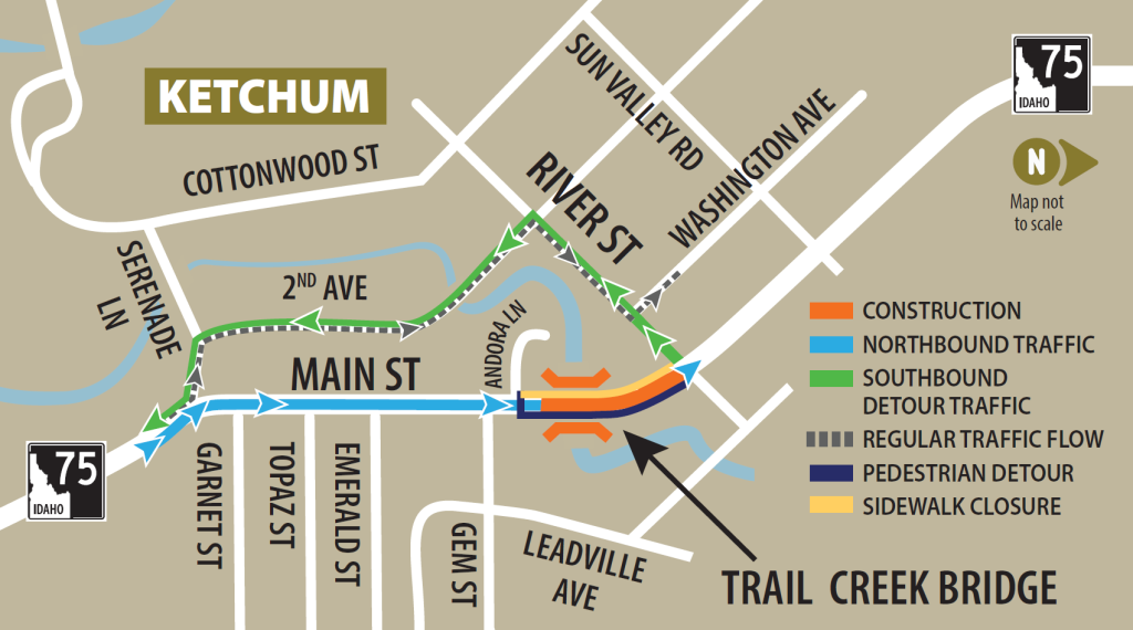 Pedestrian detour map at the trail creek bridge