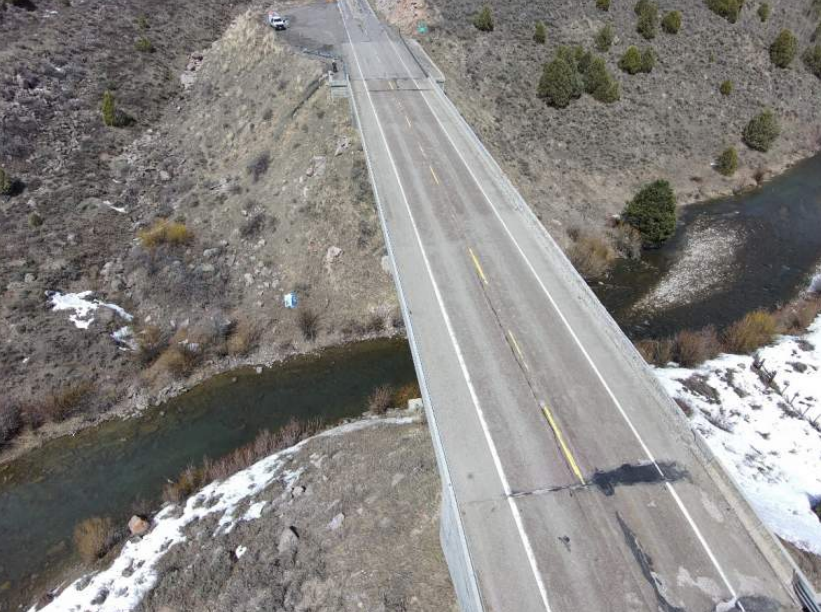 Aerial view of SH-32 Bitch Creek Bridge in Idaho