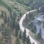 Aerial view of SH-55 running alongside the river.