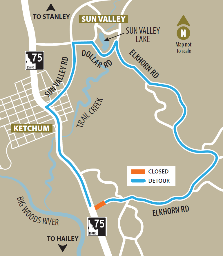 A map showing the detour route for Elkhorn Road described in the website text. 