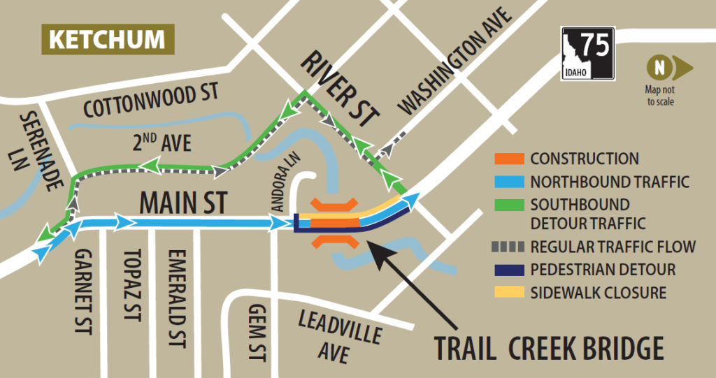 Project area map showing the pedestrian detour described in the text.