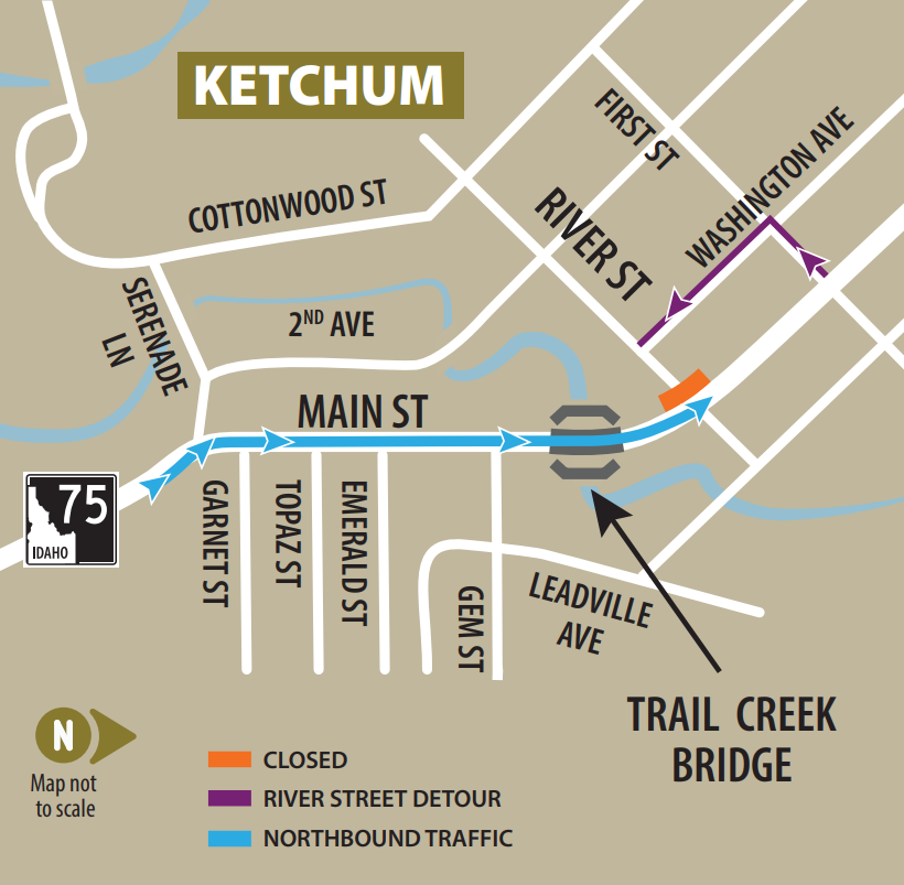 Map showing detour route described in text.
