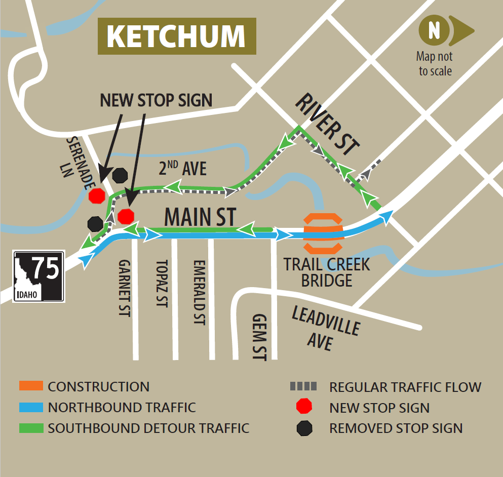 Project area map showing stop sign placement and removal described in the text.