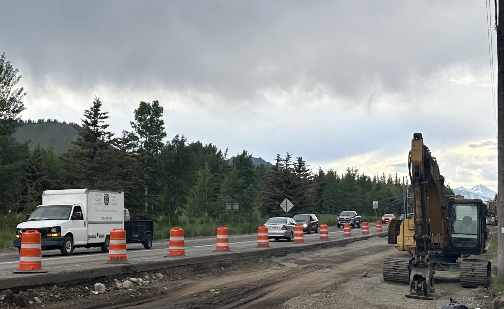 Photo shows SH-75 traffic driving next to the Elkhorn Road to River Street work zone.