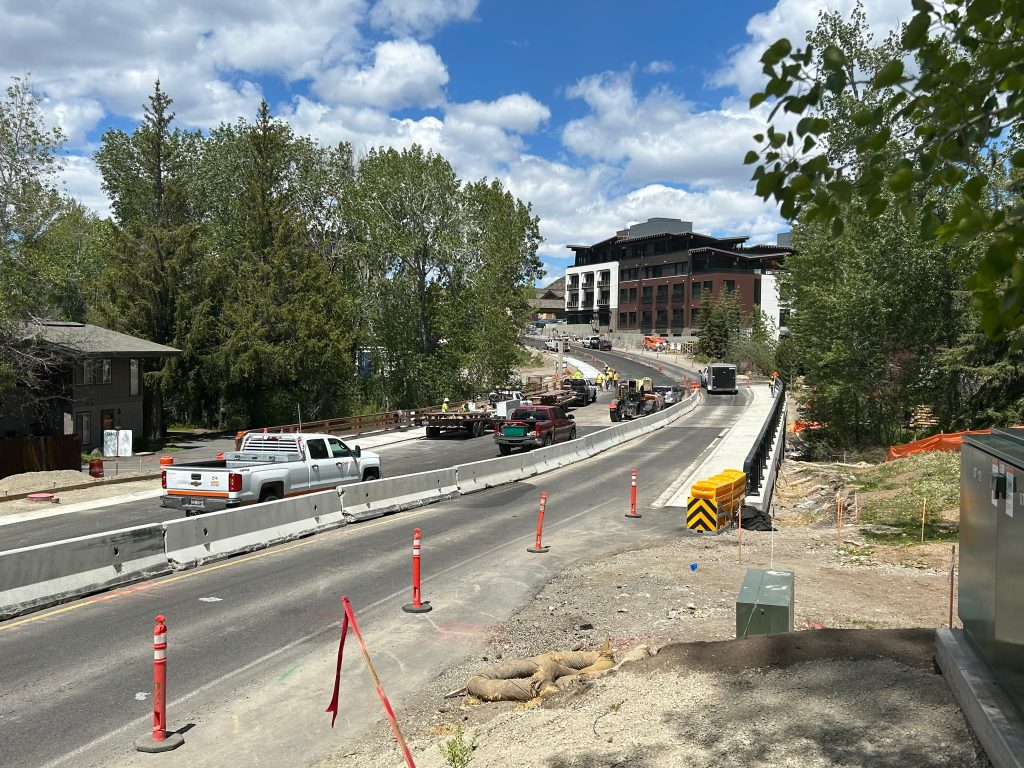 Photo of the Trail Creek Bridge with traffic.