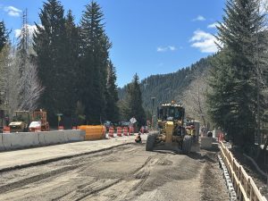 Crews working on a support wall for the SH-75 project in Ketchum.