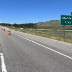 Northbound lanes and signs on I-15 at Exit 184 Stoddard Creek.