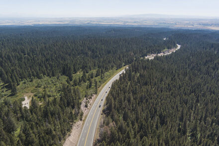 Cars travel up a hill in East Idaho