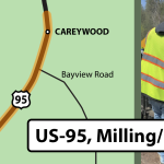 Map of the upcoming work zone on US-95 north of Athol